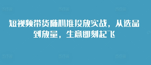 短视频带货随心推投放实战，从选品到放量，生意即刻起飞_天恒副业网