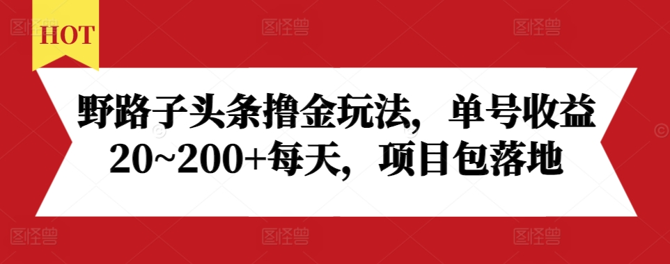 野路子头条撸金玩法，单号收益20~200+每天，项目包落地_天恒副业网