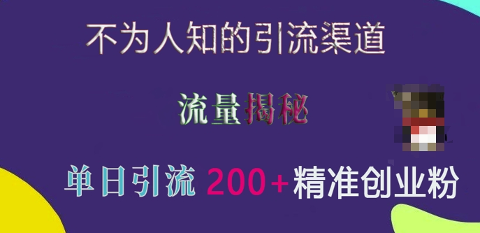 不为人知的引流渠道，流量揭秘，实测单日引流200+精准创业粉_天恒副业网