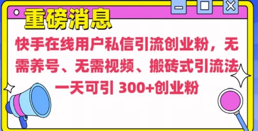 快手最新引流创业粉方法，无需养号、无需视频、搬砖式引流法_天恒副业网