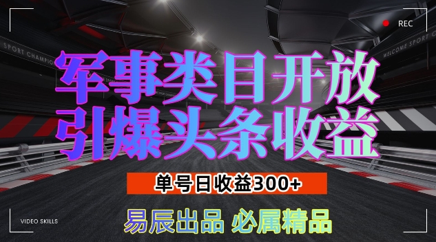 军事类目开放引爆头条收益，单号日入3张，新手也能轻松实现收益暴涨_天恒副业网
