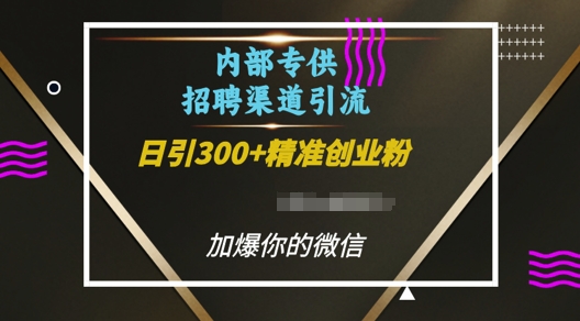 内部招聘渠道日引流300+创业粉,加爆你的微信_天恒副业网