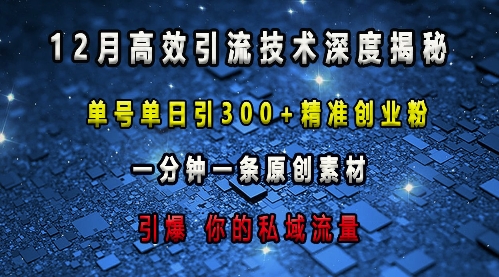 最新高效引流技术深度揭秘，单号单日引300+精准创业粉，一分钟一条原创素材，引爆你的私域流量_天恒副业网