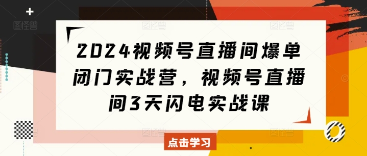 2024视频号直播间爆单闭门实战营,视频号直播间3天闪电实战课_天恒副业网