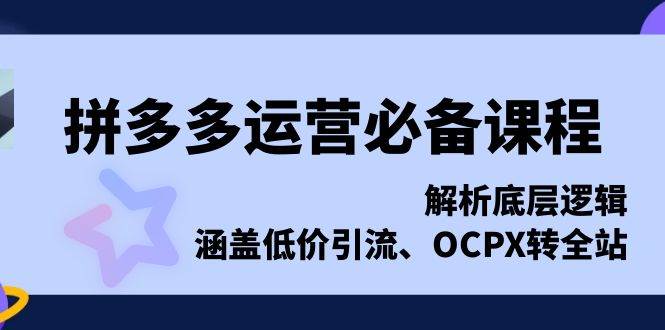 拼多多运营必备课程,解析底层逻辑,涵盖低价引流、OCPX转全站_天恒副业网