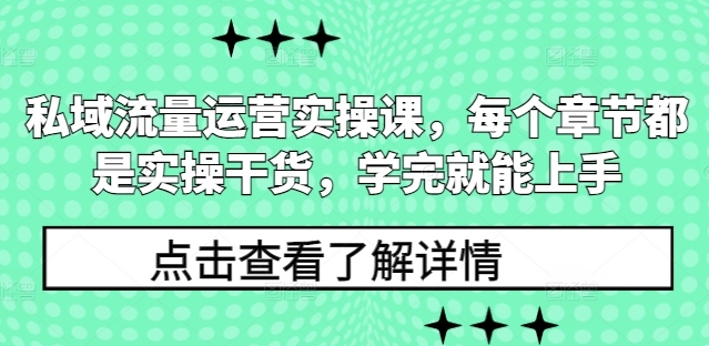 私域流量运营实操课,每个章节都是实操干货,学完就能上手_天恒副业网