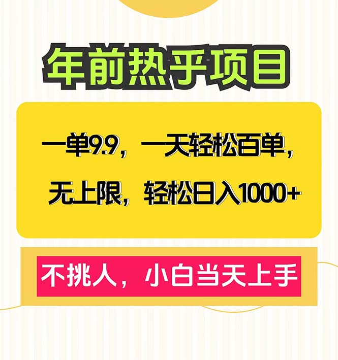 （13795期）一单9.9，一天百单无上限，不挑人，小白当天上手，轻松日入1000+_天恒副业网