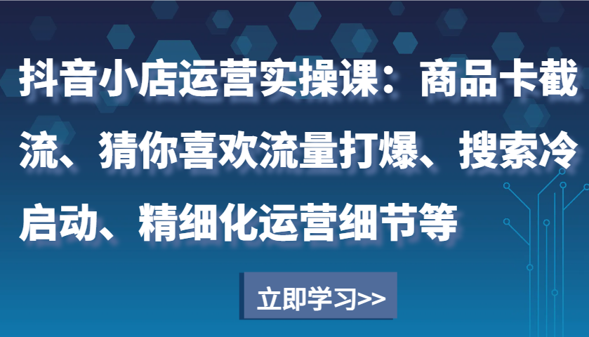 抖音小店运营实操课：商品卡截流、猜你喜欢流量打爆、搜索冷启动、精细化运营细节等_天恒副业网