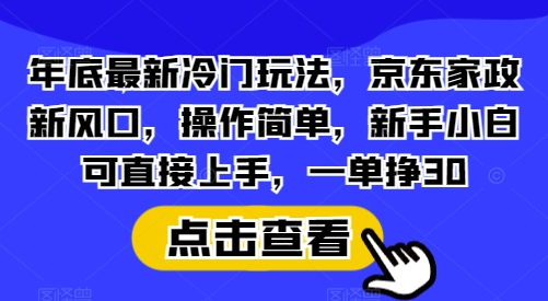 年底最新冷门玩法,京东家政新风口,操作简单,新手小白可直接上手,一单挣30_天恒副业网