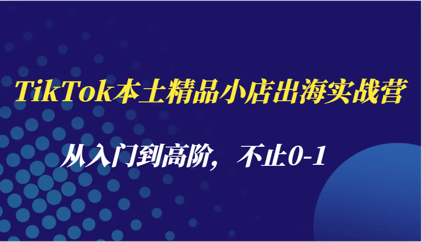 TikTok本土精品小店出海实战营，从入门到高阶，不止0-1_天恒副业网