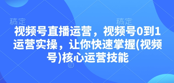 视频号直播运营，视频号0到1运营实操，让你快速掌握(视频号)核心运营技能_天恒副业网