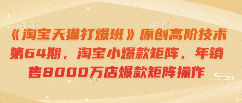 《淘宝天猫打爆班》原创高阶技术第64期,淘宝小爆款矩阵,年销售8000万店爆款矩阵操作_天恒副业网