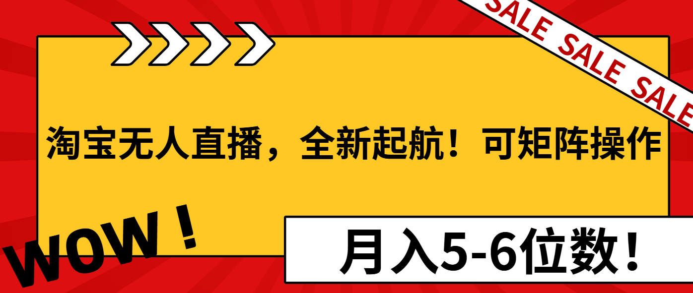 淘宝无人直播，全新起航！可矩阵操作，月入5-6位数！_天恒副业网