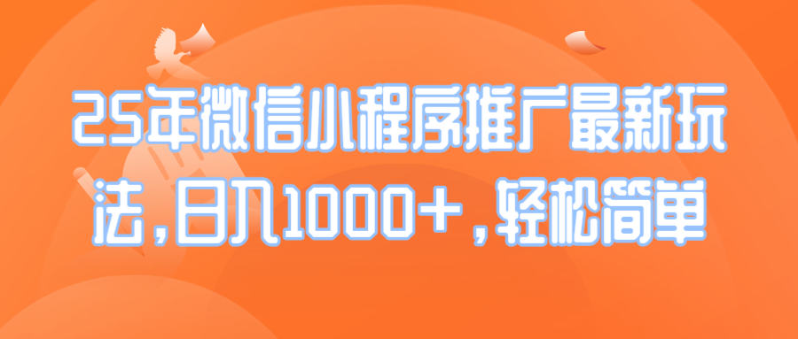 （14032期）25年微信小程序推广最新玩法，日入1000+，轻松简单_天恒副业网