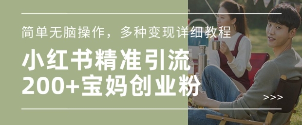 小红书混剪日引200+宝妈创业粉,简单无脑操作,多种变现详细教程_天恒副业网