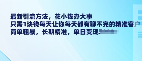 最新引流方法,花小钱办大事,只需1块钱每天让你每天都有聊不完的精准客户简单粗暴,长期精准_天恒副业网