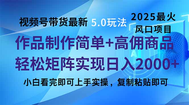 （14191期）视频号带货最新5.0玩法，作品制作简单，当天起号，复制粘贴，轻松矩阵…_天恒副业网