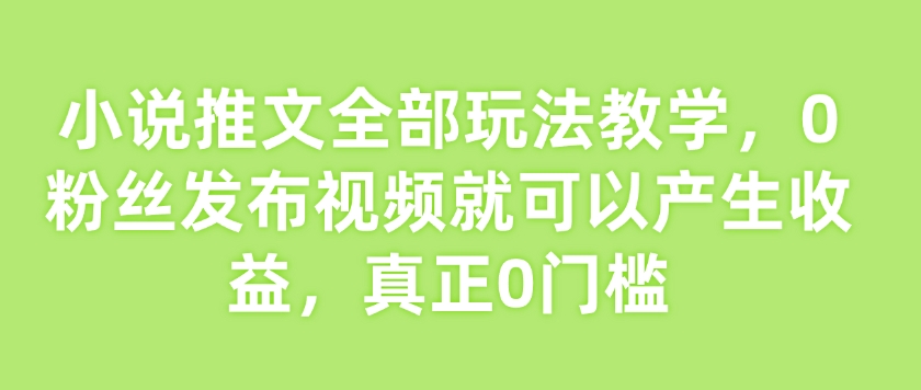小说推文全部玩法教学,0粉丝发布视频就可以产生收益,真正0门槛_天恒副业网