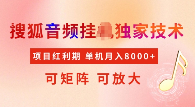 首发搜狐音频挂JI，项目红利期，可矩阵可放大，稳定月入5k_天恒副业网