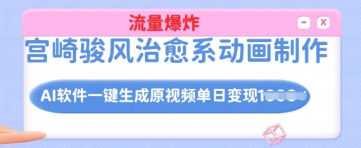 宫崎骏风治愈系动画制作，AI软件一键生成原创视频流量爆炸，单日变现多张，详细实操流程_天恒副业网