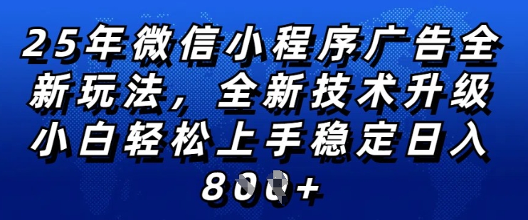 2025年微信小程序全新玩法纯小白易上手,稳定日入多张,技术全新升级,全网首发_天恒副业网