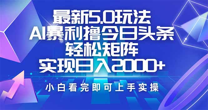 （14336期）今日头条最新5.0玩法，思路简单，复制粘贴，轻松实现矩阵日入2000+_天恒副业网