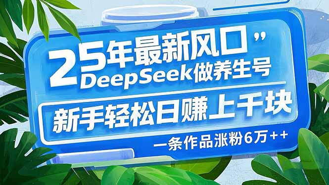 （14341期）25年最新风口，用DeepSeek做养生号，新手轻松日赚上千块，一条作品涨粉…_天恒副业网