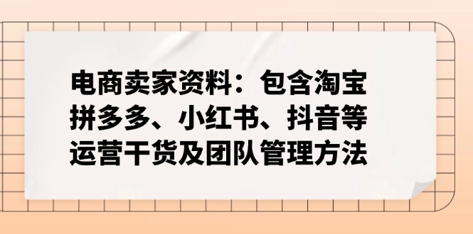 电商卖家资料：包含淘宝、拼多多、小红书、抖音等运营干货及团队管理方法_天恒副业网