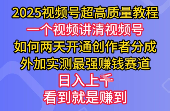 2025视频号超高质量教程，两天开通创作者分成，外加实测最强挣钱赛道，日入多张_天恒副业网