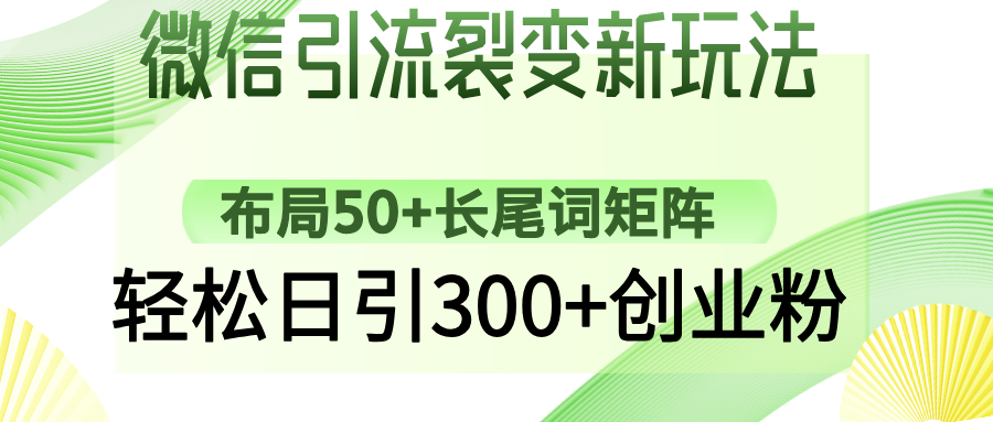 （14451期）微信引流裂变新玩法：布局50+长尾词矩阵，轻松日引300+创业粉_天恒副业网