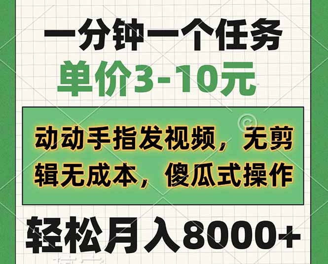 (14494期)一分钟一个任务,单价3-10元,动动手指发视频,无剪辑无成本,傻瓜式操…_天恒副业网