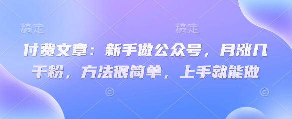 付费文章：新手做公众号，月涨几干粉，方法很简单，上手就能做_天恒副业网