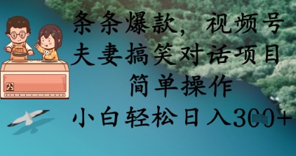 条条爆款，视频号夫妻搞笑对话项目，简单操作，小白轻松日入3张+_天恒副业网