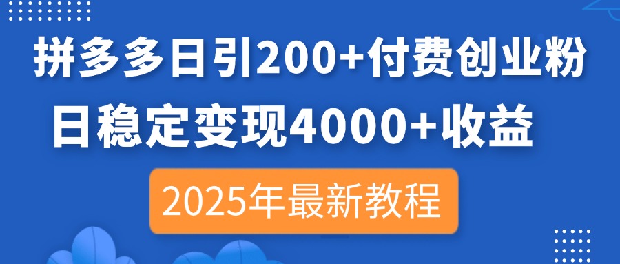 (14217期)拼多多日引200+付费创业粉,日稳定变现4000+收益,2025年最新教程_天恒副业网