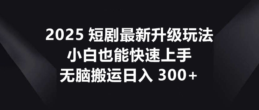 2025短剧最新升级玩法，小白也能快速上手，无脑搬运日入300+_天恒副业网