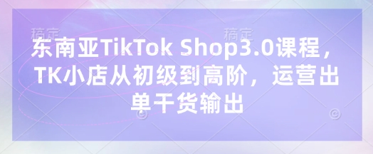 东南亚TikTokShop3.0课程，TK小店​从初级到高阶，运营出单干货输出_天恒副业网
