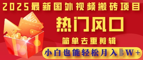 2025最新视频搬砖项目，热门风口，简单去重剪辑，小白也能轻松月入过W_天恒副业网