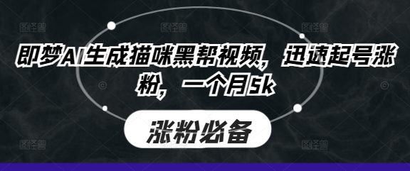 即梦AI生成猫咪黑帮视频,迅速起号涨粉,一个月5k_天恒副业网