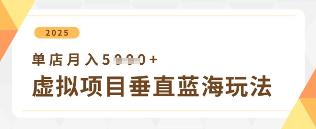 虚拟项目垂直玩法,实现单店月入5k+_天恒副业网