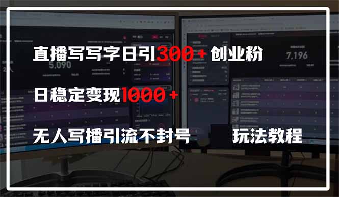 直播写写字日引300+创业粉，日稳定变现600+无人写播引流不封号，玩法教程_天恒副业网