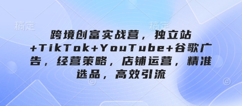 跨境创富实战营,独立站+TikTok+YouTube+谷歌广告,经营策略,店铺运营,精准选品,高效引流_天恒副业网