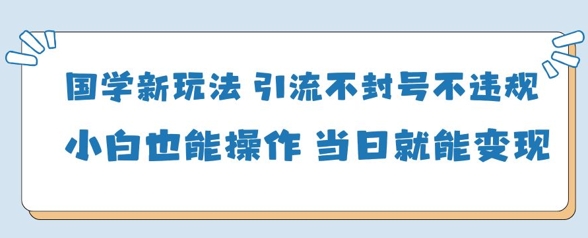 国学新玩法，引流不封号不违规小白也能操作，当日就能变现_天恒副业网
