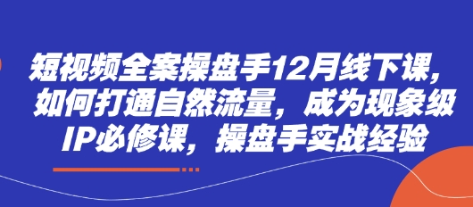 短视频全案操盘手12月线下课，如何打通自然流量，成为现象级IP必修课，操盘手实战经验_天恒副业网