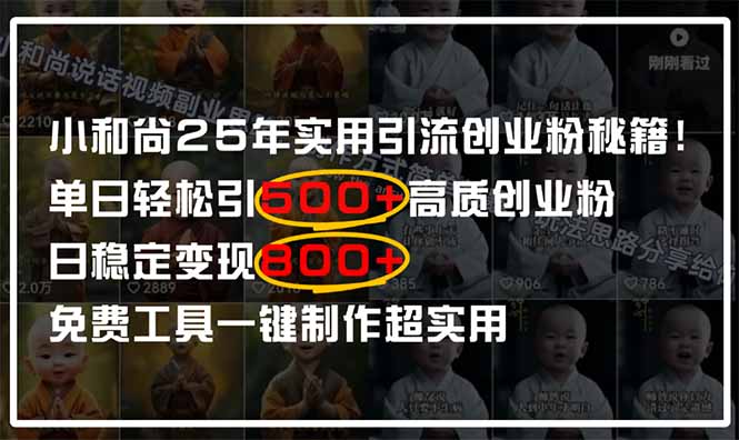 （14436期）小和尚2025年实用引流秘籍！单日轻松引500+高质量创业粉，日变现800+，…_天恒副业网