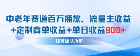 中老年赛道百万播放+流量主收益+定制收益,单日收益9张_天恒副业网