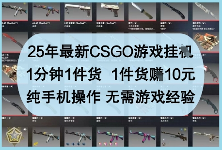 25年最新CSGO游戏挂G,1分钟1件货,1件货挣10元,纯手机操作,无需游戏经验_天恒副业网