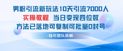 男粉引流新玩法10天引流7000人当日变现四位数可复制可批量0封号_天恒副业网