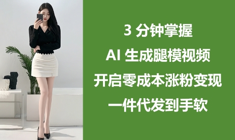 3分钟掌握AI生成腿模视频，开启零成本涨粉变现，一件代发到手软_天恒副业网