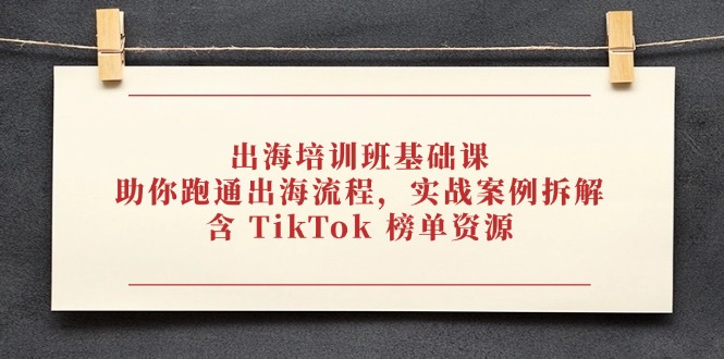 出海培训班基础课,助你跑通出海流程,实战案例拆解,含 TikTok 榜单资源_天恒副业网