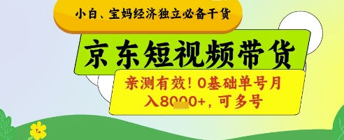 小白宝妈经济独立必备干货，京东短视频带货，亲测有效!0基础单号月入8k+，可多号_天恒副业网